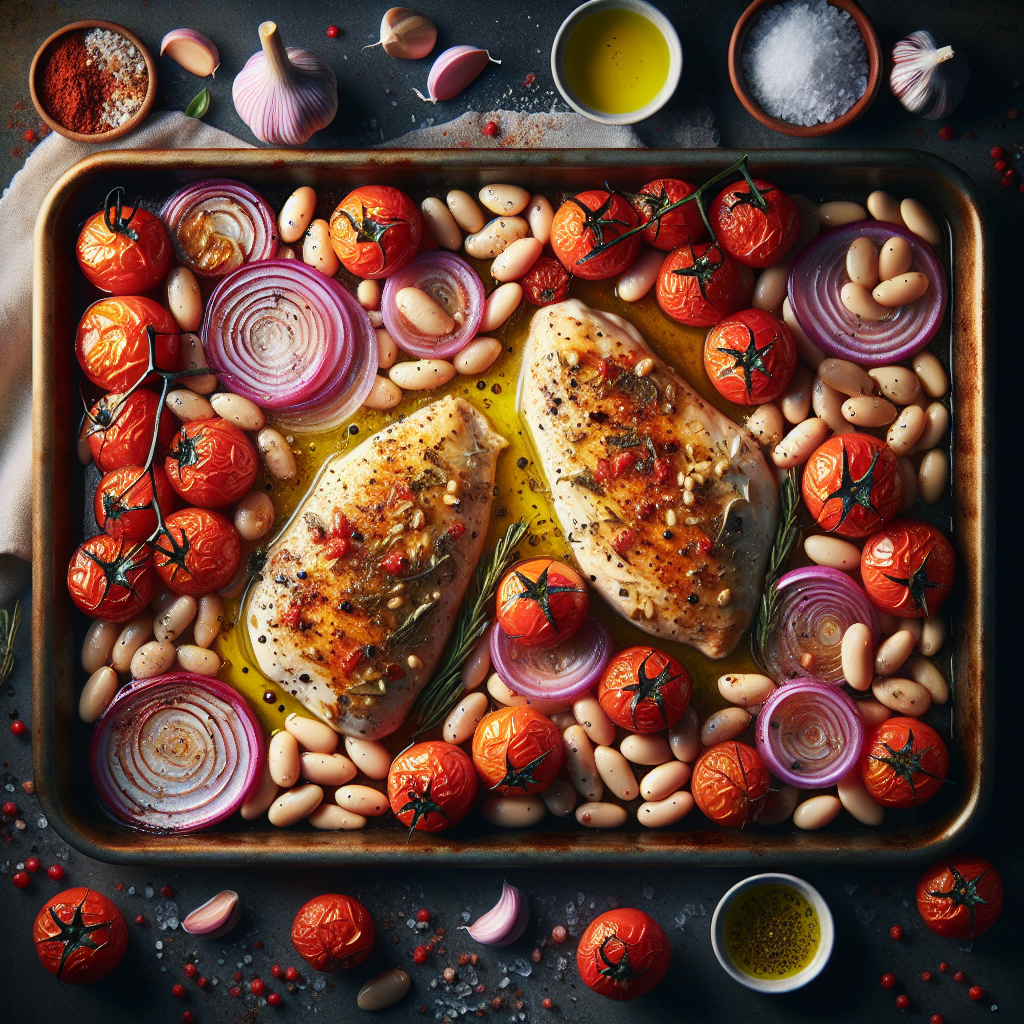 Sheet-Pan Tuscan Chicken with Roasted Cherry Tomatoes & White Beans