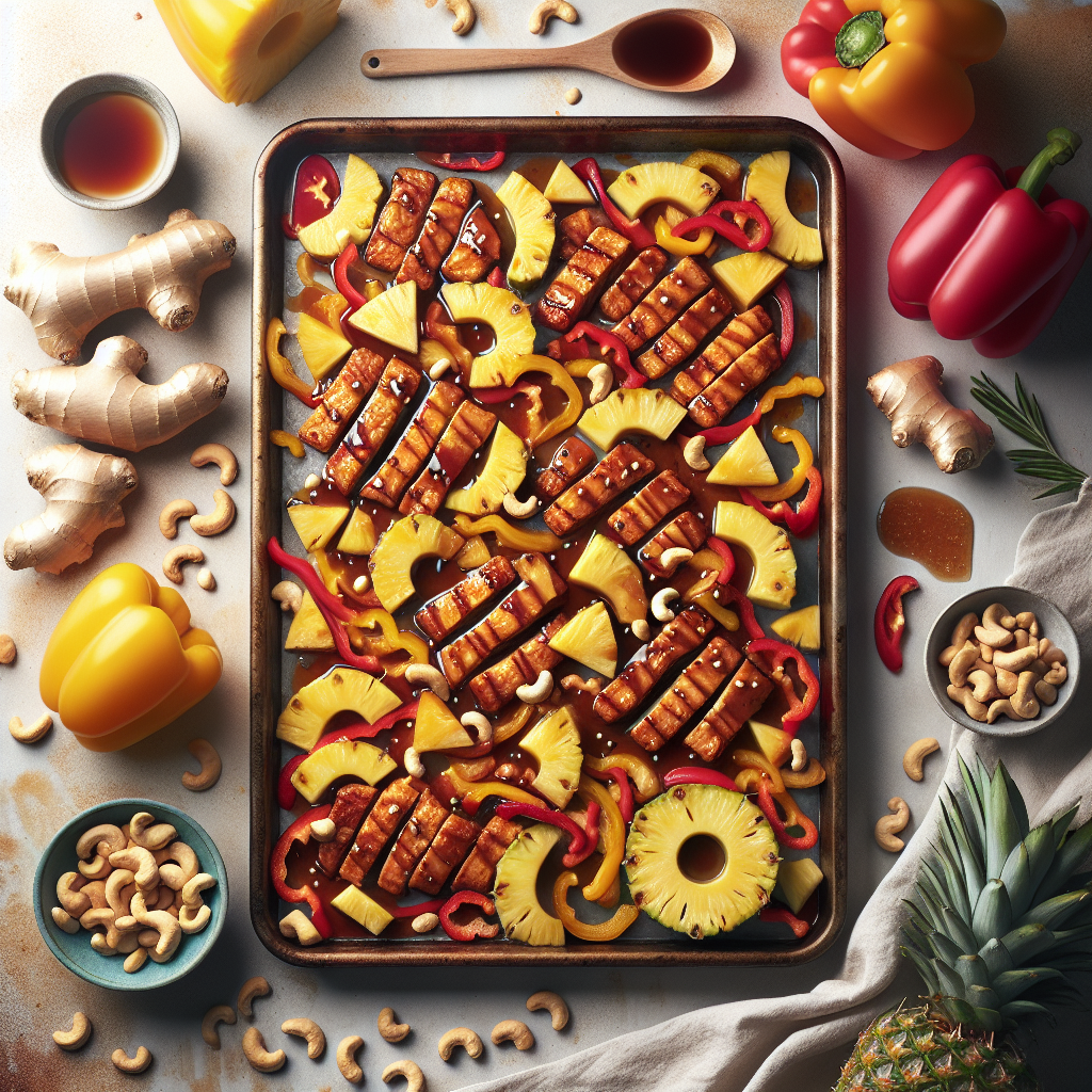 Sheet-Pan Vegan 'Chicken' with Pineapple, Cashew & Ginger-Soy Glaze (20-Minute Recipe)