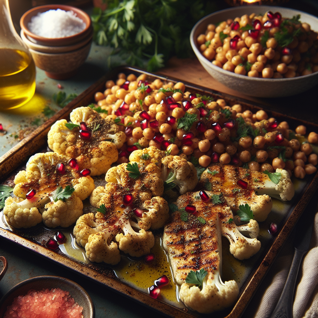 Sheet-Pan Za'atar Cauliflower Steaks with Chickpea & Pomegranate Salad
