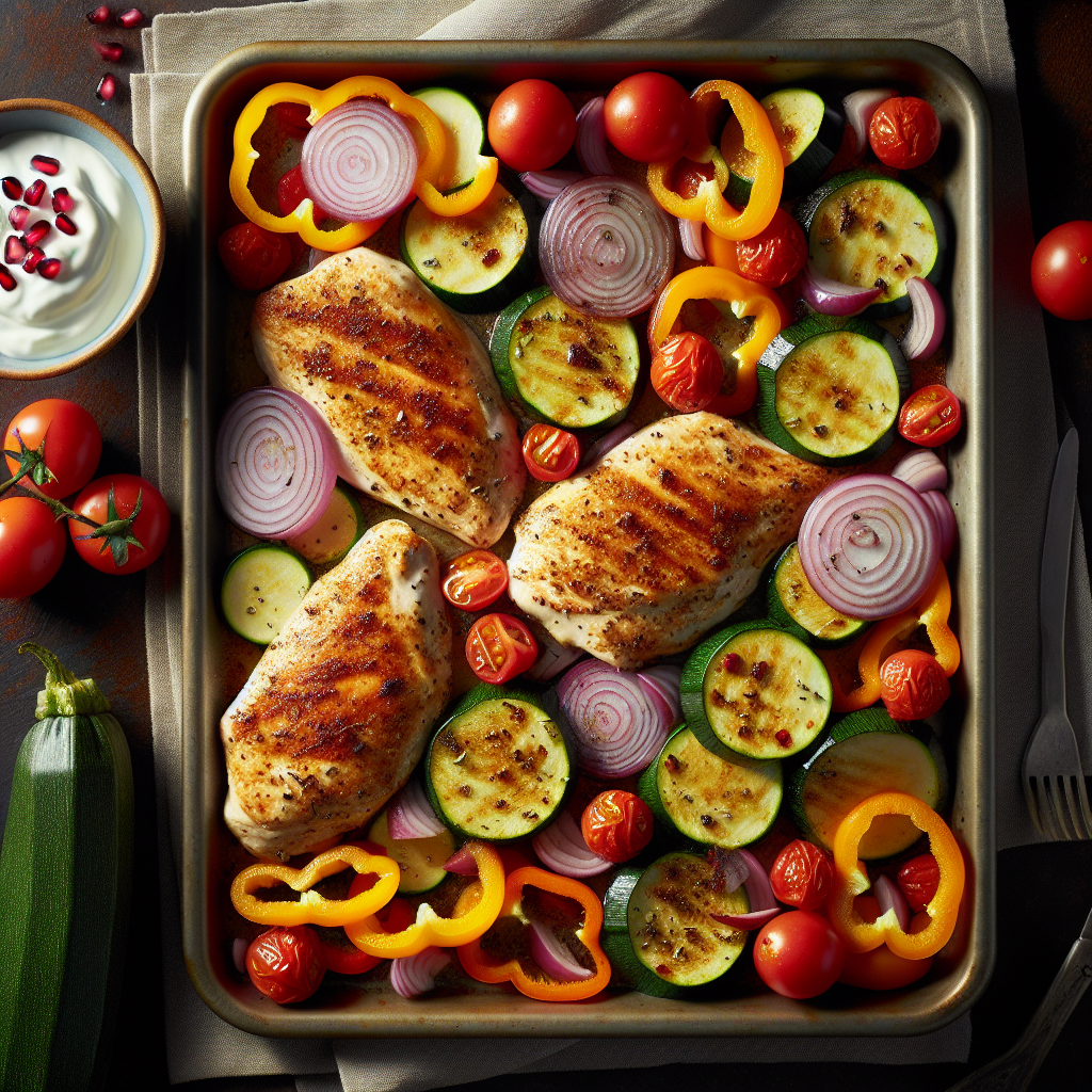 Sheet-Pan Za’atar Chicken with Quick Roasted Vegetables & Pomegranate Yogurt