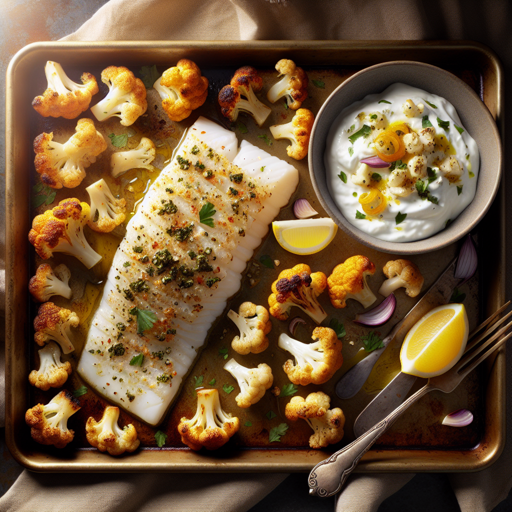 Sheet-Pan Za’atar-Crusted Cod with Roasted Cauliflower & Lemon Yogurt