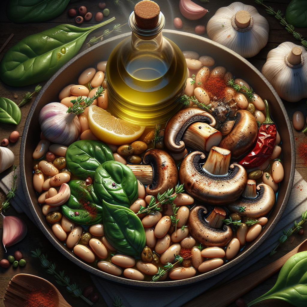 Smoky Cannellini Bean & Roasted Mushroom Skillet with Garlic-Thyme Oil