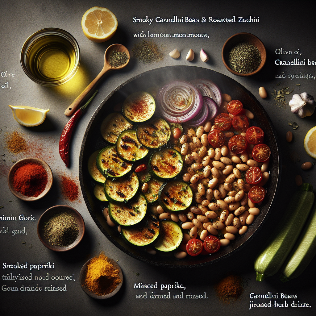 Smoky Cannellini Bean & Roasted Zucchini Skillet with Lemon-Herb Drizzle
