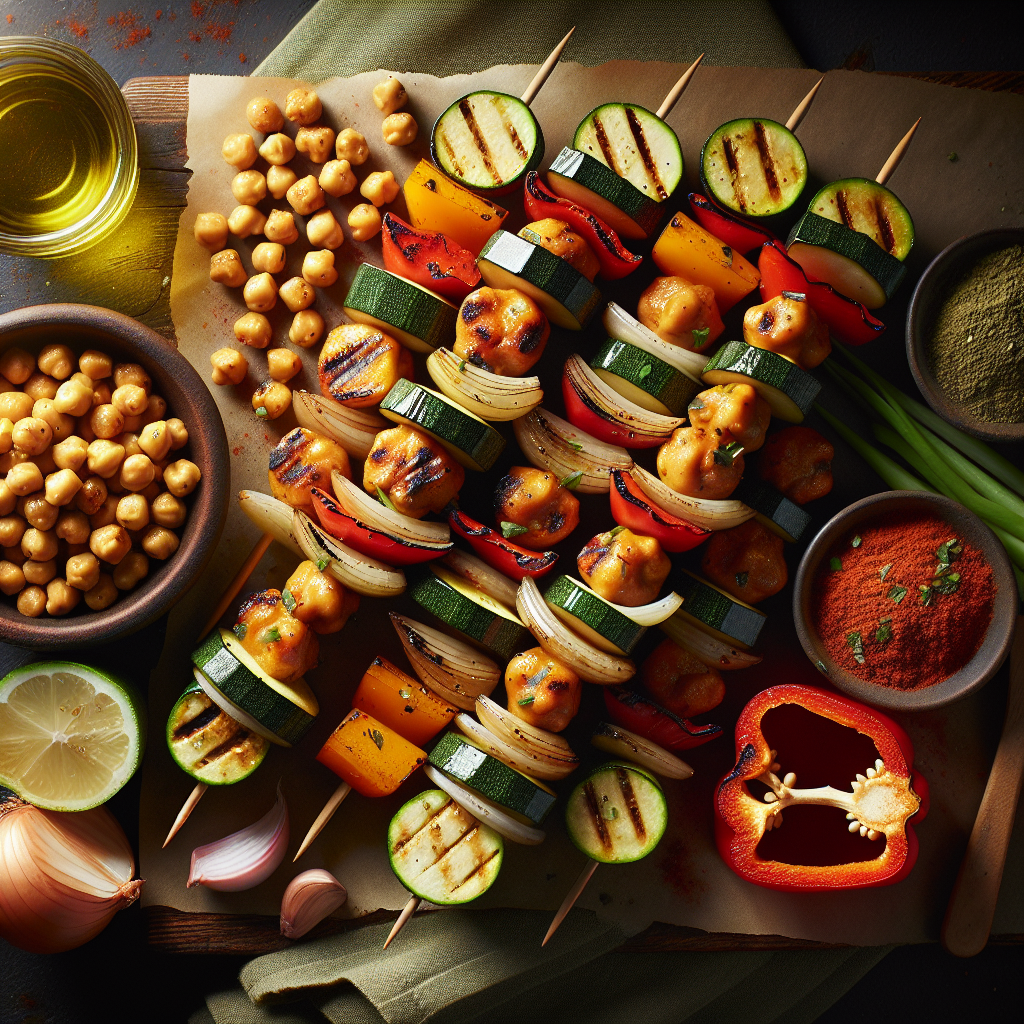 Smoky Chickpea & Grilled Vegetable Skewers with Lemon-Herb Marinade