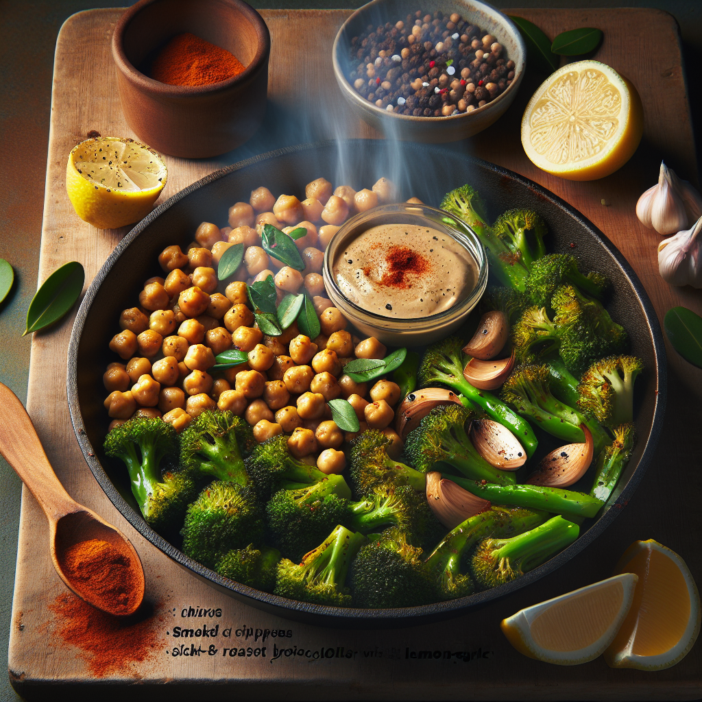 Smoky Chickpea & Roasted Broccoli Skillet with Lemon-Garlic Sauce