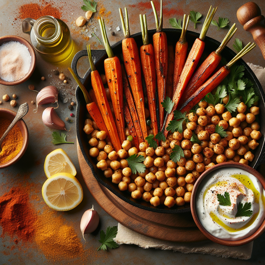 Smoky Chickpea & Roasted Carrot Skillet with Lemon-Parsley Yogurt