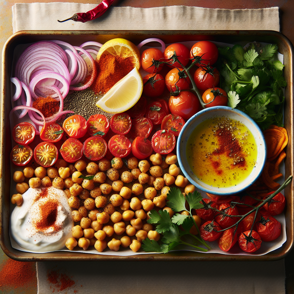 Smoky Chickpea & Roasted Tomato Sheet Pan with Lemon-Parsley Yogurt