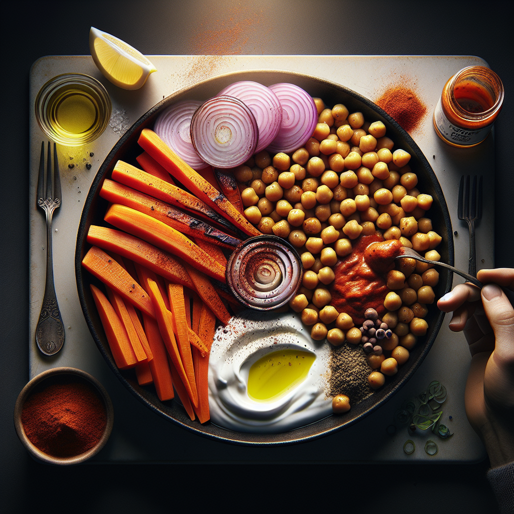 Smoky Harissa Chickpea & Roasted Carrot Skillet with Lemon Yogurt