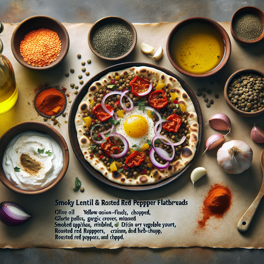 Smoky Lentil & Roasted Red Pepper Flatbreads with Lemon-Herb Yogurt