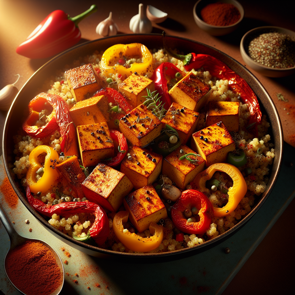 Smoky Paprika Tofu with Roasted Sweet Peppers and Herb Quinoa