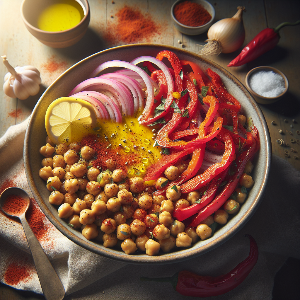 Spiced Chickpea & Roasted Red Pepper Bowl with Lemon-Tahini Drizzle