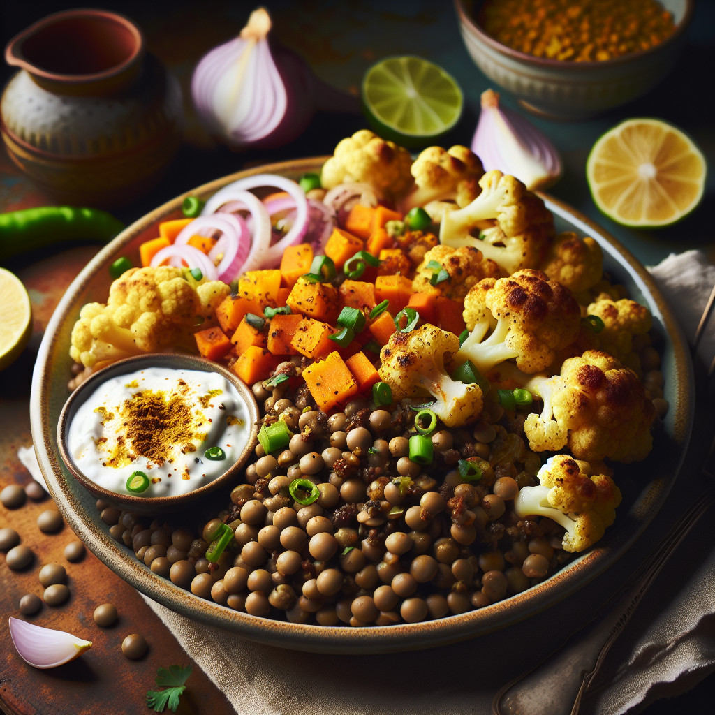 Spiced Lentil & Roasted Cauliflower Curry with Coconut-Lime Yogurt