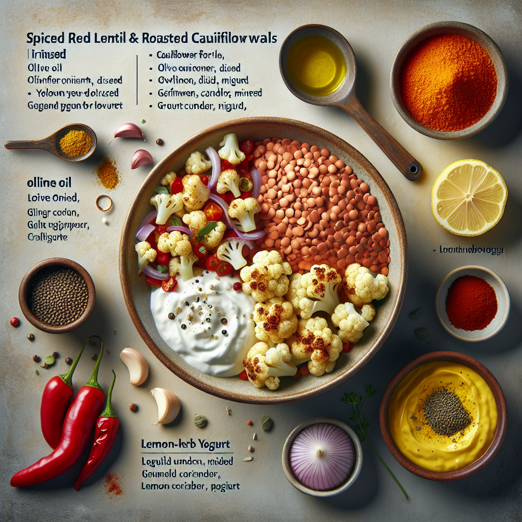 Spiced Red Lentil & Roasted Cauliflower Bowls with Lemon-Herb Yogurt