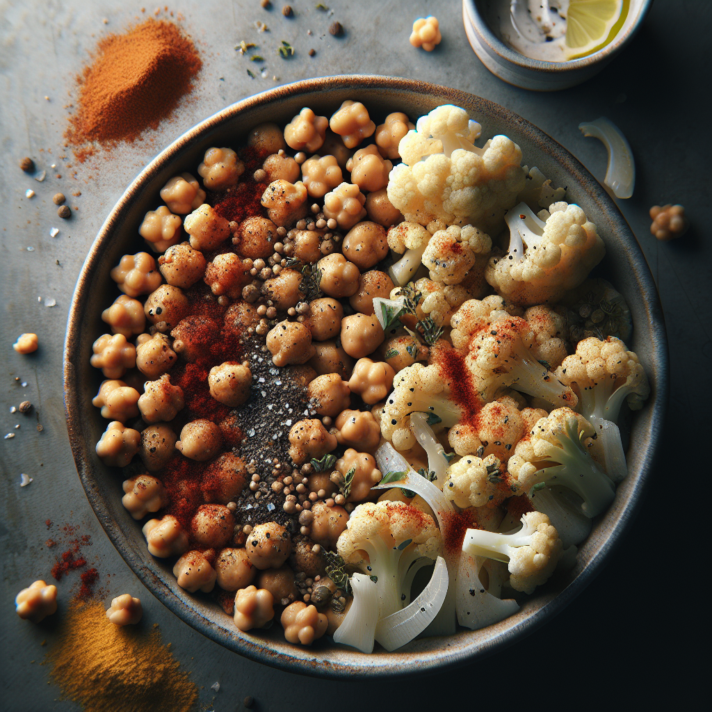 Spicy Chickpea & Roasted Cauliflower Salad with Lemon-Herb Tahini