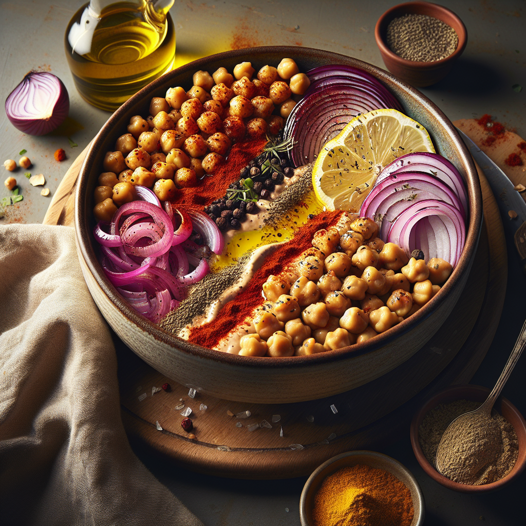 Spicy Chickpea & Roasted Red Onion Bowl with Lemon-Tahini Drizzle