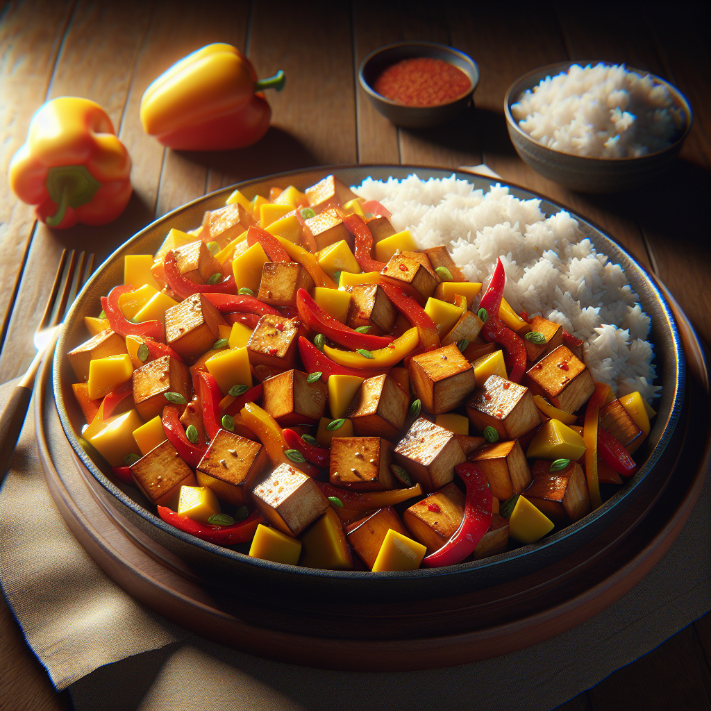 Spicy Mango Tofu Stir-Fry with Bell Peppers and Jasmine Rice
