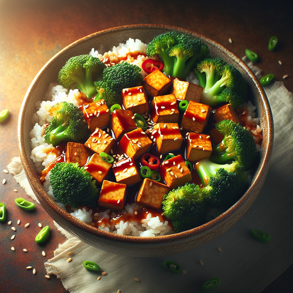 Spicy Peanut Tofu Bowls with Roasted Broccoli and Jasmine Rice