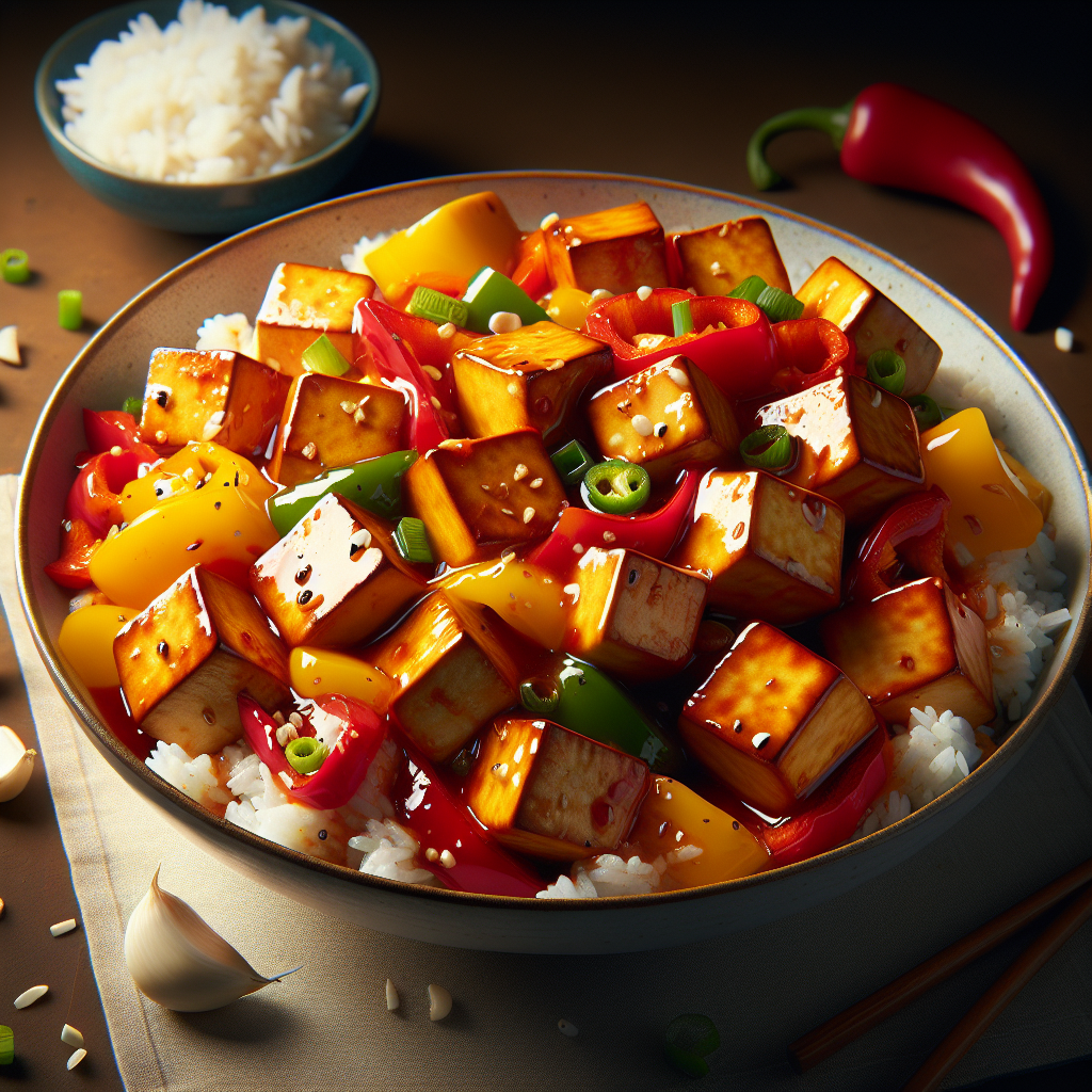 Sweet Chili Tofu Stir-Fry with Bell Peppers and Jasmine Rice