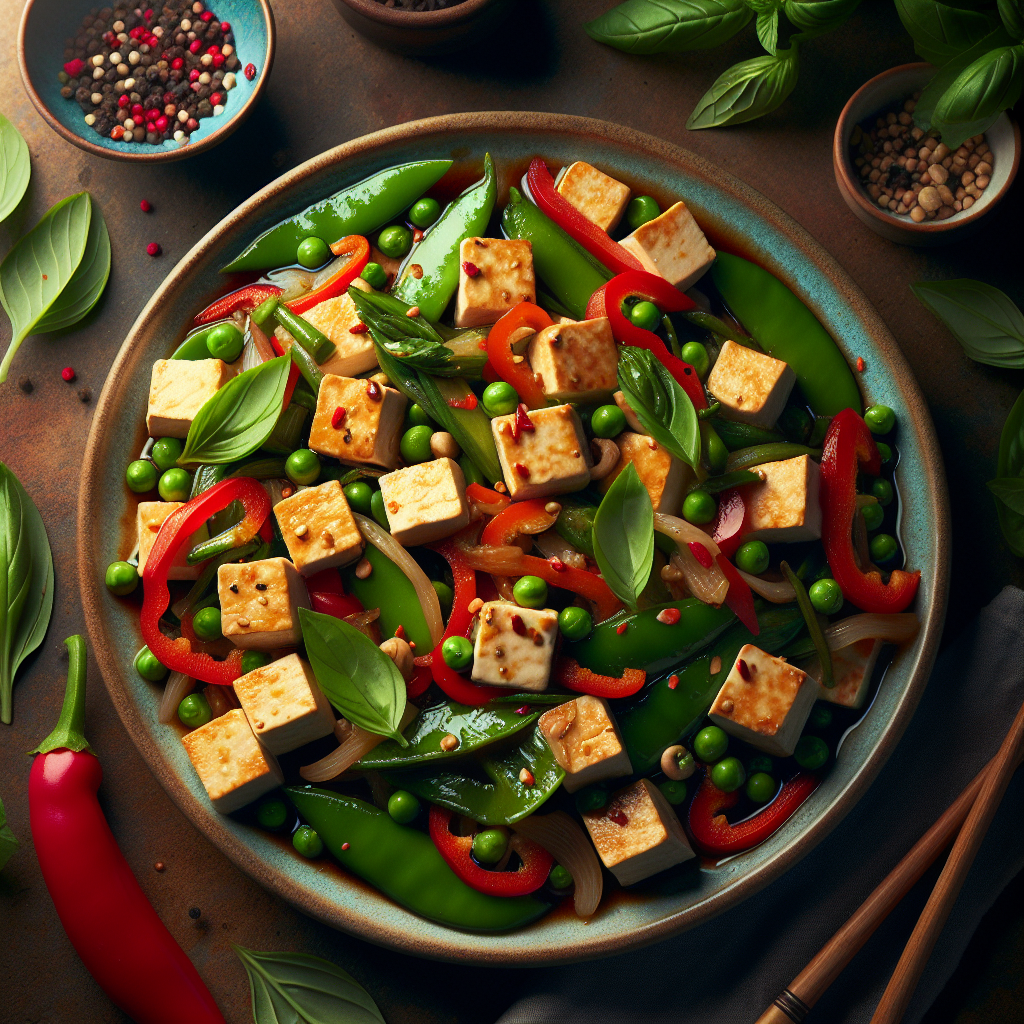 Thai Basil Tofu Stir-Fry with Snap Peas and Red Bell Pepper