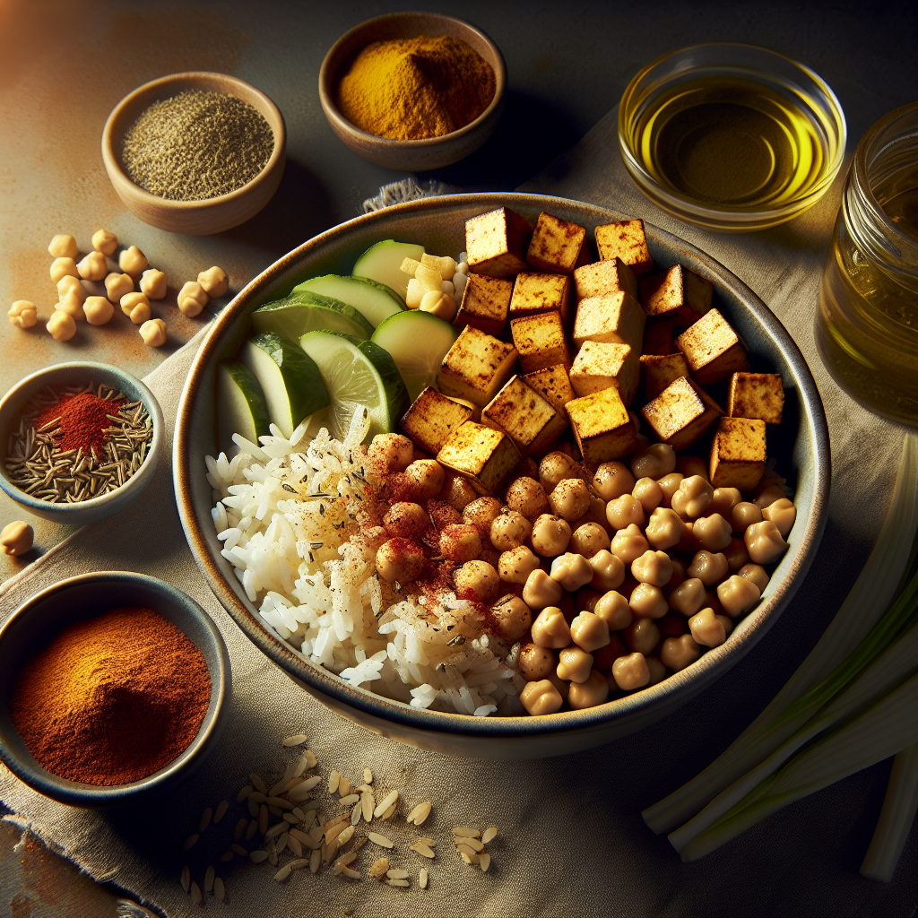 Tofu Shawarma Bowls with Spiced Chickpeas and Lemon-Herb Rice